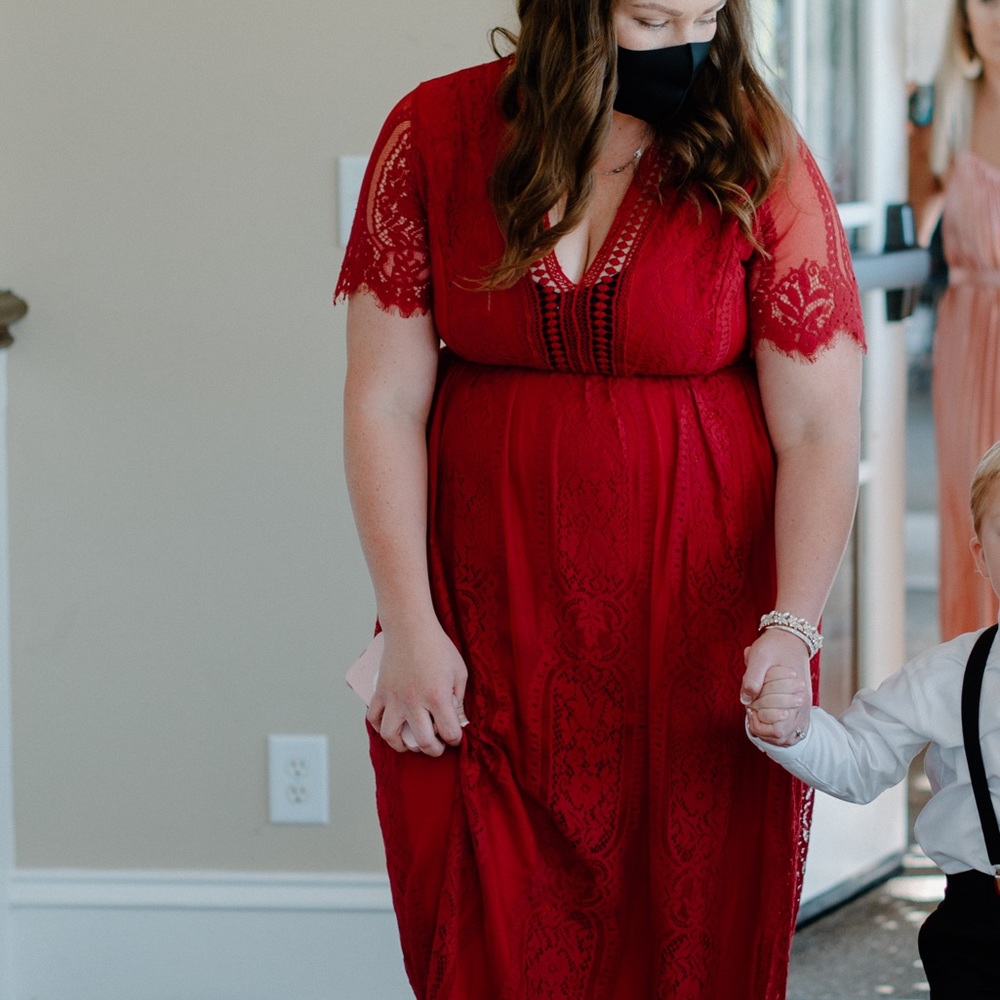 Beautiful Flattering Wedding Bridesmaid Red Lace Women’s Long Maxi Dress XXL